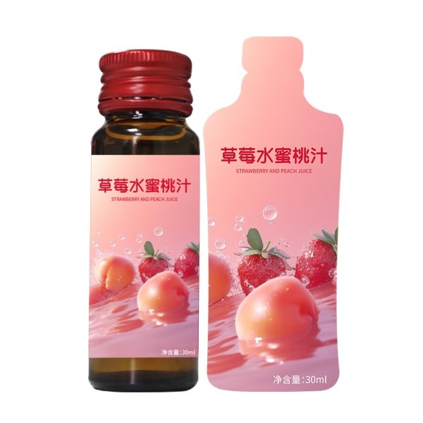 草莓水蜜桃汁实物实拍