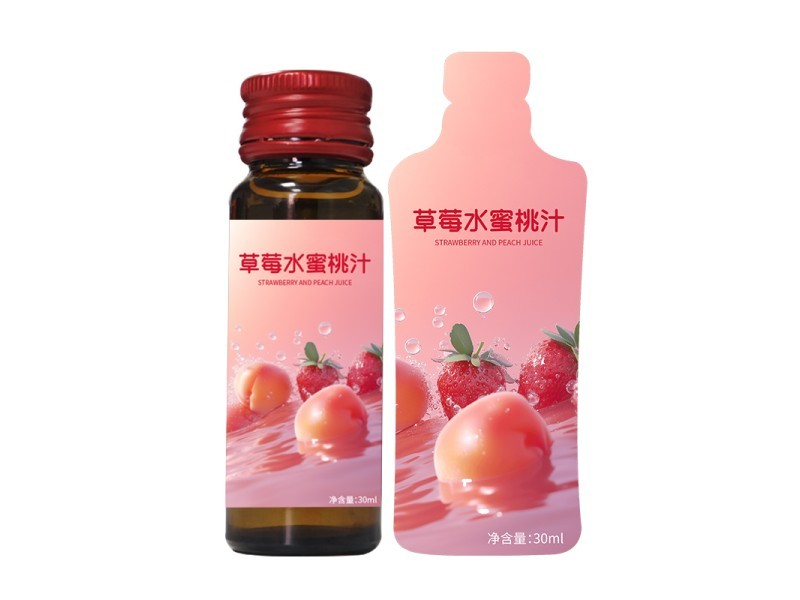 草莓水蜜桃汁实物实拍