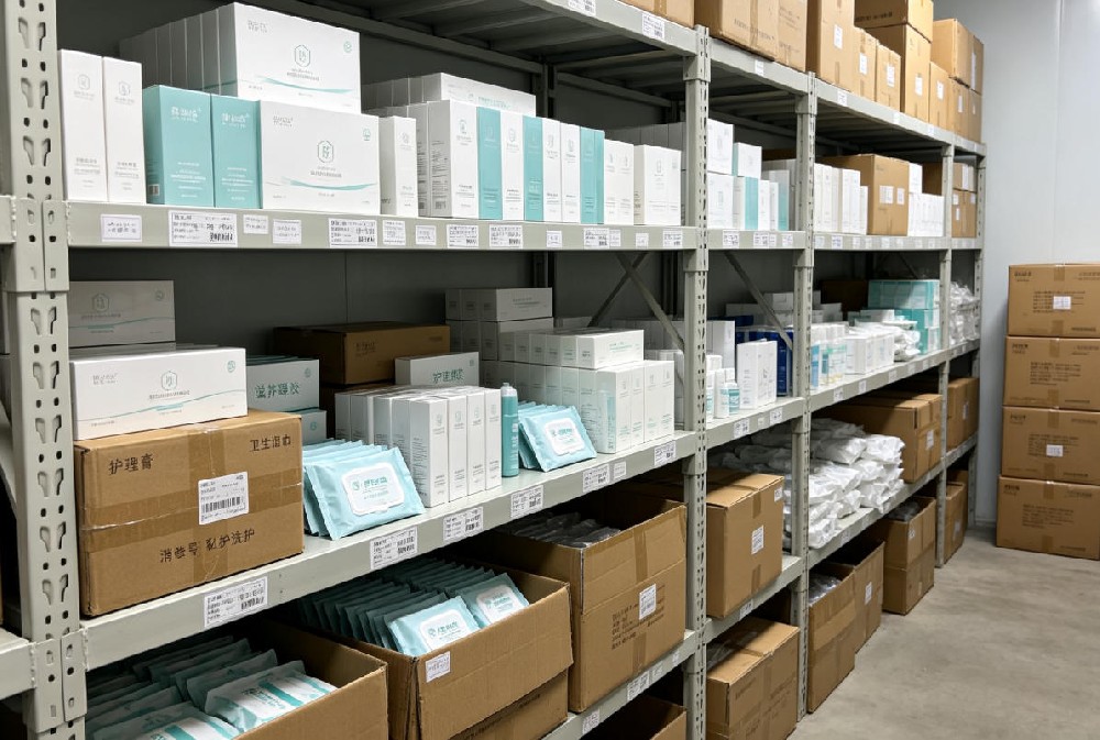 私护成品恒温仓储存放展示 消字号私护凝胶膏剂湿巾成品恒温仓储规范存放实拍