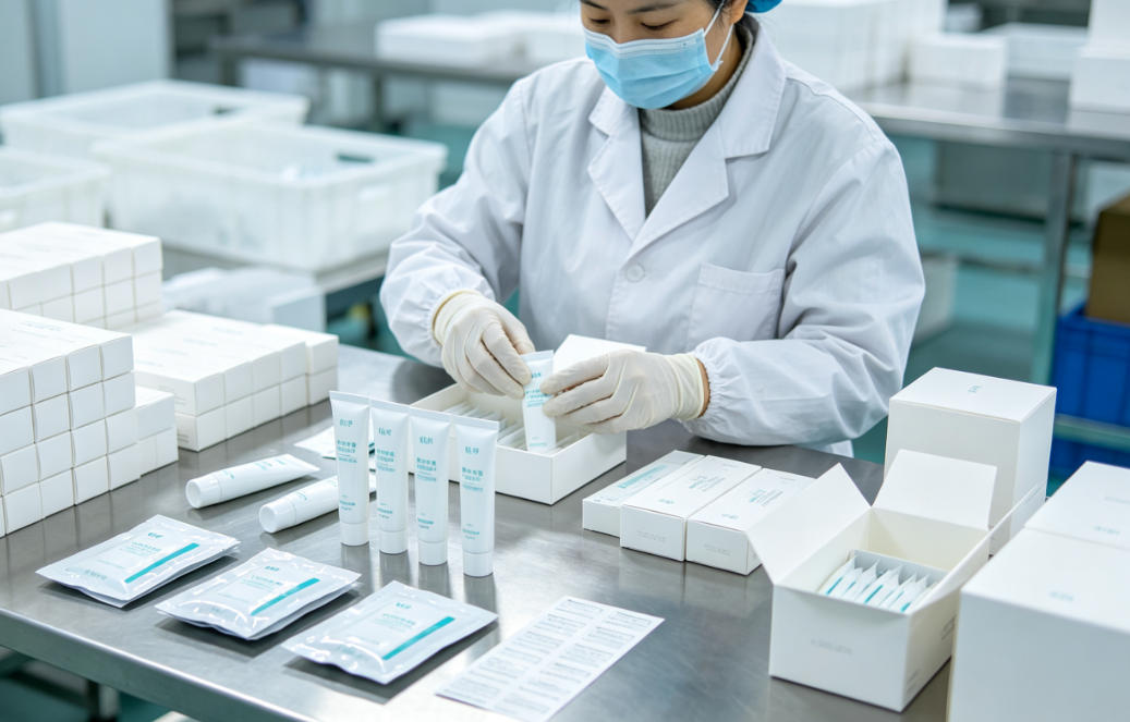 成品灌装与封装流水线 消字号私护凝胶自动化灌装封装,洁净车间成品生产场景