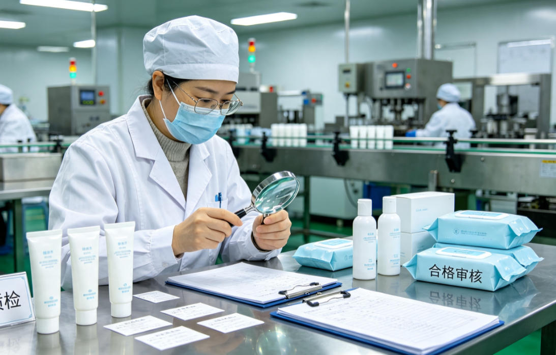 成品合规审核与质检校对 质检人员对私护成品进行合规校对、外观检查、包装审核、批次信息登记