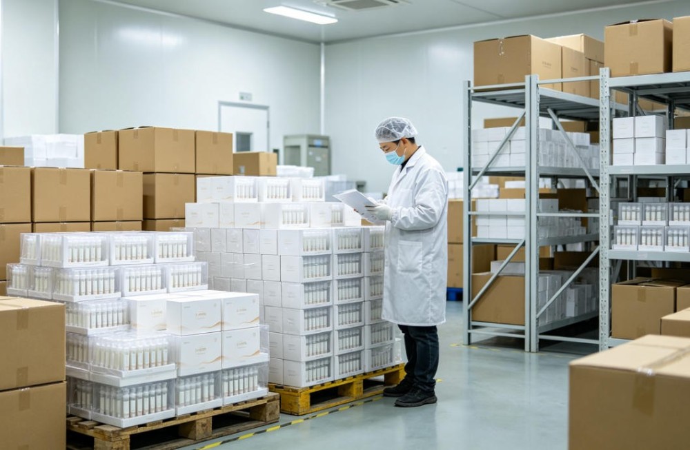 私护凝胶成品包装完毕整装出库 西安私护凝胶代工,成品凝胶产品装箱打包,整装待发出库场景